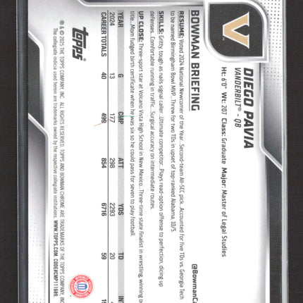 2025 Topps Bowman Chrome Diego Pavia #190 Gold Refractor /50