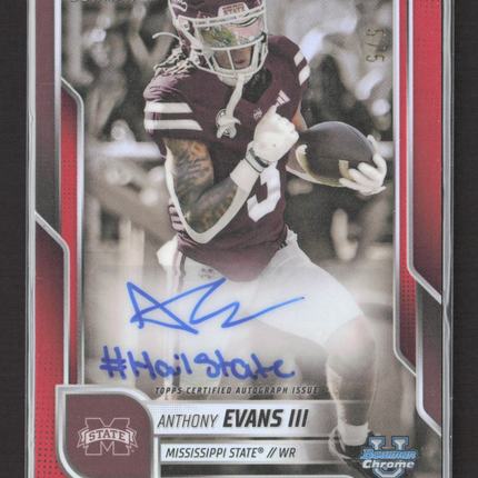 2025 Bowman Chrome University Anthony Evans III #BCAAE Red Refractor 1st Auto /5