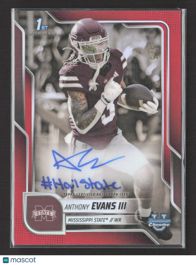2025 Bowman Chrome University Anthony Evans III #BCAAE Red Refractor 1st Auto /5