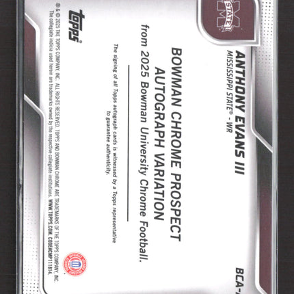 2025 Bowman Chrome University Anthony Evans III #BCAAE Red Refractor 1st Auto /5