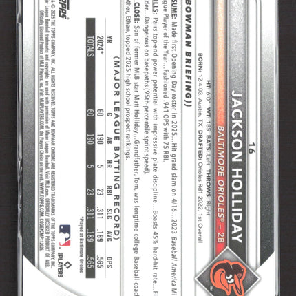 2025 Bowman Chrome Jackson Holliday #16 Green 92/99