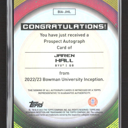 2023 Bowman University Inception Jaren Hall #BIA-JHL Auto