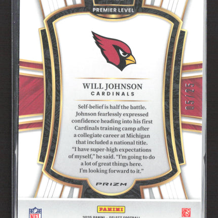 2026 Panini Select Premier Level Will Johnson #122 Blue Disco Prizm 05/25