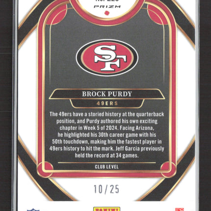 2025 Panini Select Prizm Brock Purdy #226 Blue Disco 10/25