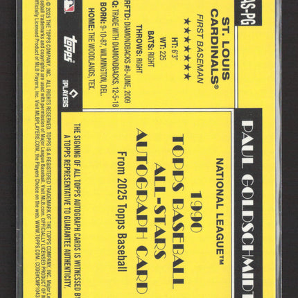 2025 Topps Baseball 1990 All-Stars Paul Goldschmidt #90AS-PG Black Auto /10