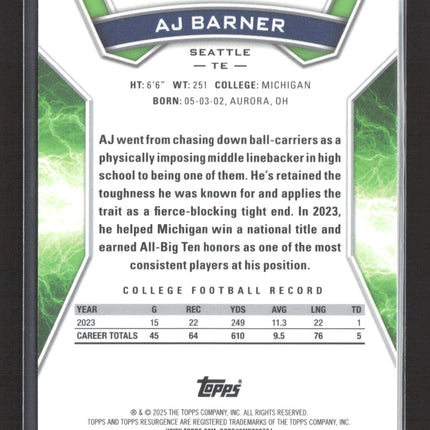 2025 Topps Resurgence AJ Barner #185 Yellow RC