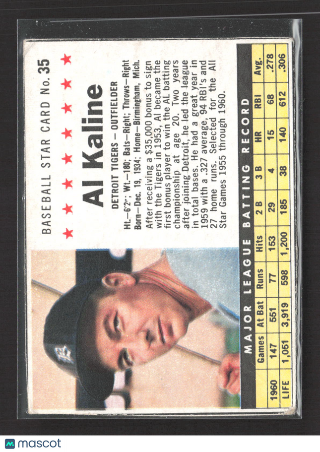 1961 Post Cereal Baseball Al Kaline #35