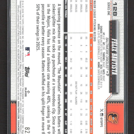 2025 Topps Series 1 Felix Bautista #128 Green Crackle /99