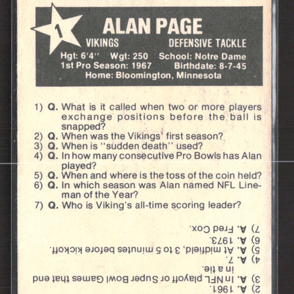 1974 Topps Wonder Bread All-Star Series Alan Page #1