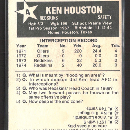 1975 Topps Wonder Bread All-Star Series Ken Houston #4