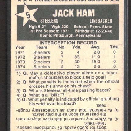 1974 Topps Wonder Bread All-Star Series Jack Ham #5