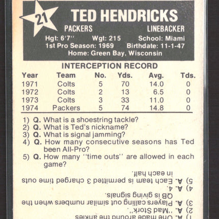 1975 Wonder Bread All-Star Series Ted Hendricks #21