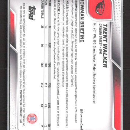 2025 Bowman Chrome University Trent Walker #54 Yellow Refractor 263/350