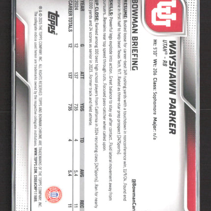 2024 Bowman Chrome University Wayshawn Parker #99 Shimmer 1st Bowman