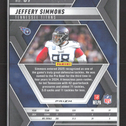 2025 Panini Mosaic Prizm Jeffery Simmons #81 Purple 04/60