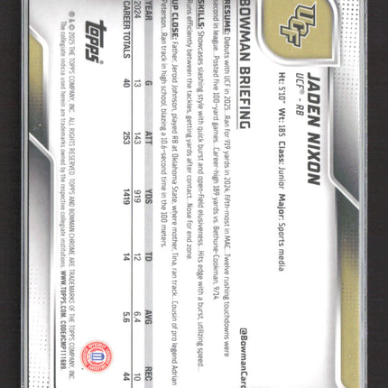 2025 Bowman Chrome Jaden Nixon #113 Yellow 1st Bowman /350