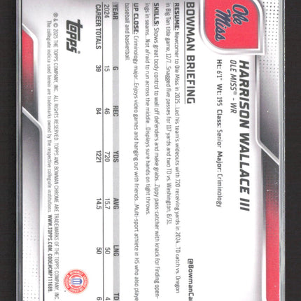2025 Bowman Chrome University Harrison Wallace III #157 Pink /275 1st Bowman