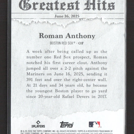 2026 Topps Greatest Hits Roman Anthony #GH-26 RC