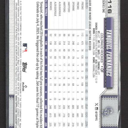 2026 Topps Series One Yanquiel Fernandez #116 RC