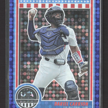 2025 Panini USA Baseball Stars & Stripes Dariel Carrion #48 Blue Disco 112/149
