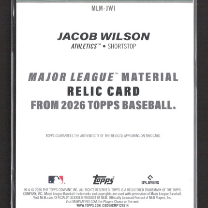 2026 Topps Major League Material Jacob Wilson #MLM-JWI Jersey