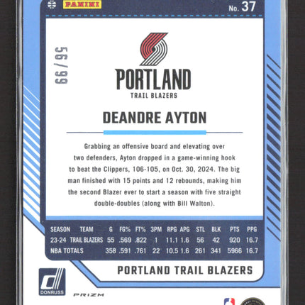 2025 Panini Donruss Optic Prizm Deandre Ayton #37 Glitter /99