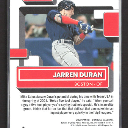 2022 Panini Donruss Baseball Jarren Duran #40 Red 1746/2022