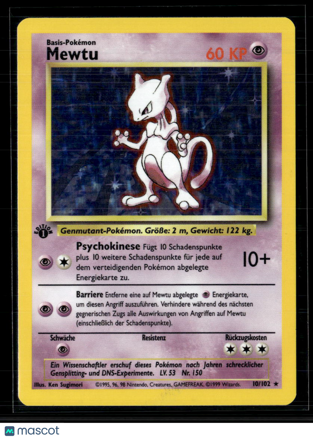 Pokemon 1999 Base Set Mewtu 1st Edition German #10/102 Mewtwo