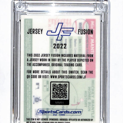 2022 Jersey Fusion Mickey Mantle Mickey Mantle #MM91 Game Used Swatch