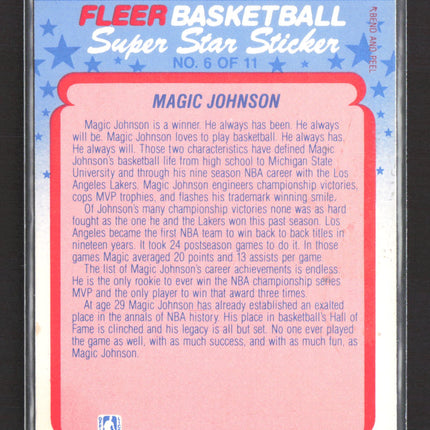 1988 Fleer Basketball Super Star Sticker Magic Johnson #6