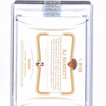 2019 Panini Flawless RJ Barrett #HP-RJB Rc Game Worn Patch Auto /25