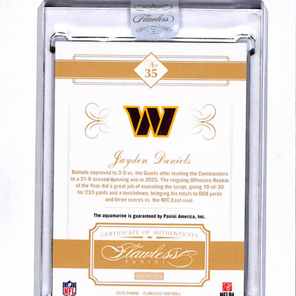 2025 Panini Flawless Jayden Daniels #35 Aquamarine Aquamarine Gemstone 1/3