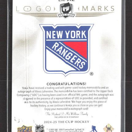 2025 UD The Cup Logo Marks Alexis Lafreniere #LM-AL Game-Used Patch Auto /10