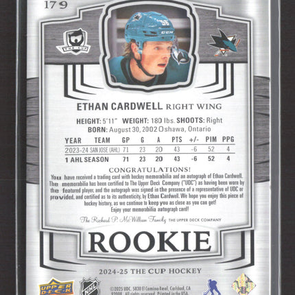 2025 Upper Deck The Cup Ethan Cardwell #179 Rookie Auto Tag Laundry Tag Patch /4