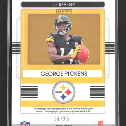 2023 Contenders Optic George Pickens #RPA-GP Orange Rookie Patch Auto RC 16/25