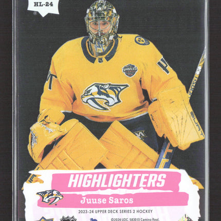 2024 Upper Deck Series 2 Highlighters Juuse Saros #HL-24 Pink