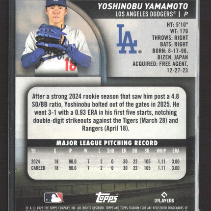 2025 Topps Stadium Club Yoshinobu Yamamoto #184 Orange