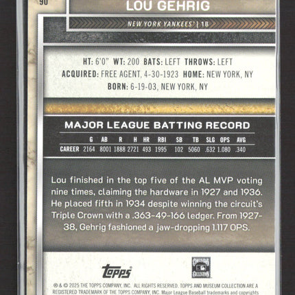 1927 Topps Museum Collection Lou Gehrig #90 Copper 007/249