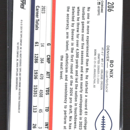 2024 Topps Chrome Bo Nix #206 RC