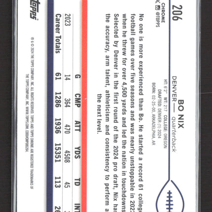 2024 Topps Chrome Bo Nix #206 RC