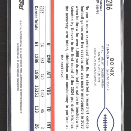 2024 Topps Chrome Bo Nix #206 RC