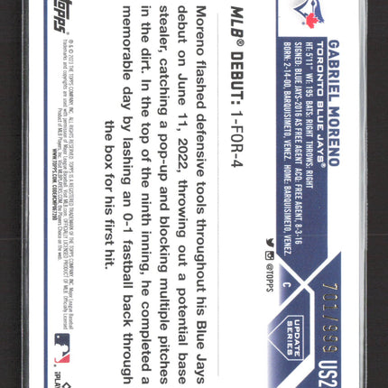 2023 Topps Update Series Gabriel Moreno #US290 Blue Foil RC 701/999