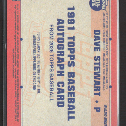 2026 Topps 75th Anniversary 1991 Topps Auto Dave Stewart #91A-DSTE Blue 013/150
