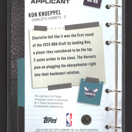 2025 Topps New Applicant Kon Knueppel #NA-KK RC Auto