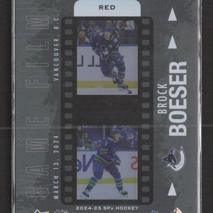 2025 Upper Deck SPx Game Film Brock Boeser #GF-5 Red 01/10