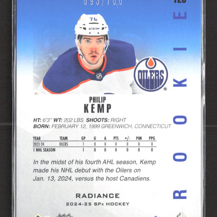 2024 Upper Deck SPx Hockey Philip Kemp #125 Radiance /100
