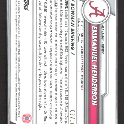 2023 Bowman Chrome University Emmanuel Henderson #38 Purple Sapphire 02/10 1st