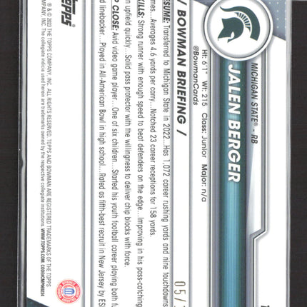 2023 Bowman Chrome University Jalen Berger #121 Purple Sapphire 05/10