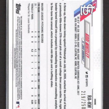 2021 Topps Chrome Kodi Whitley #RA-KW Purple Refractor RC Auto /250
