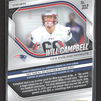 2025 Panini Prizm Will Campbell #312 Lazer RC